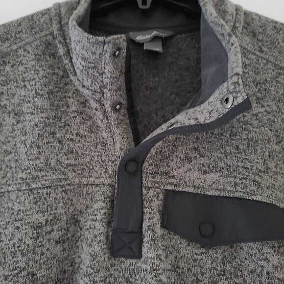 EDDIE BAUER MEN'S CONVECTOR SNAP MOCK SWEATER--BLACK HEATHER - SIZE T2XL - Picture 6 of 15